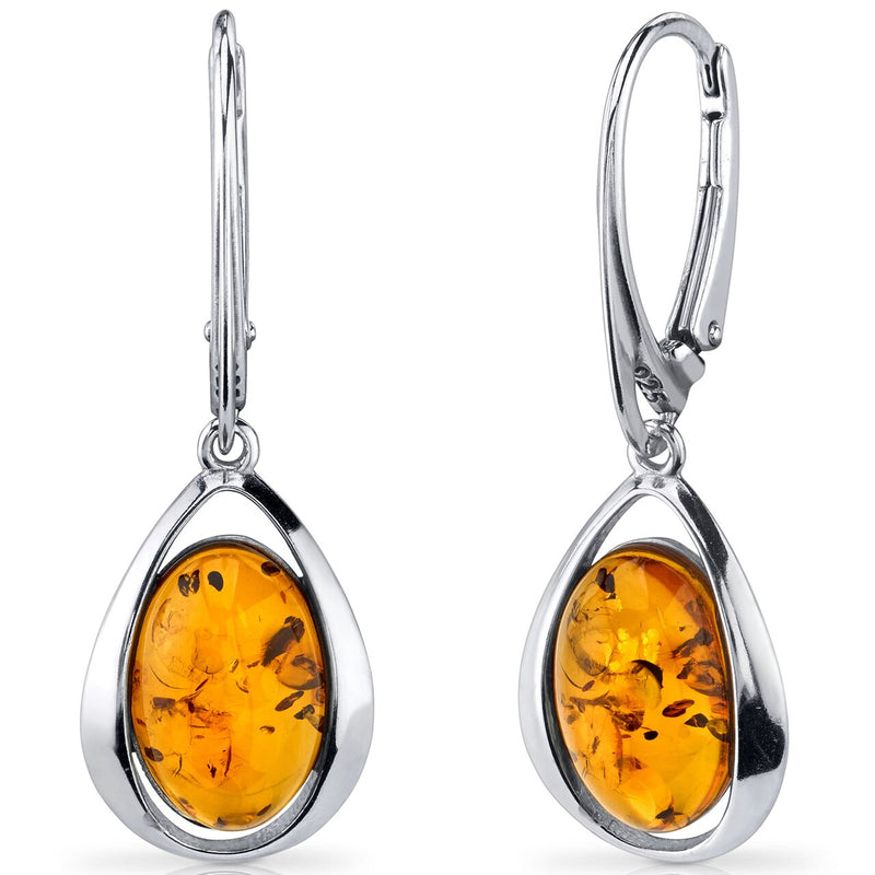 Baltic Amber Earrings Sterling Silver Cognac Color Oval Shape