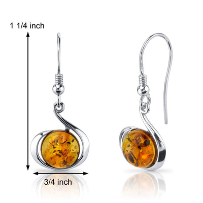 Baltic Amber Fishhook Earrings Sterling Silver Cognac Color