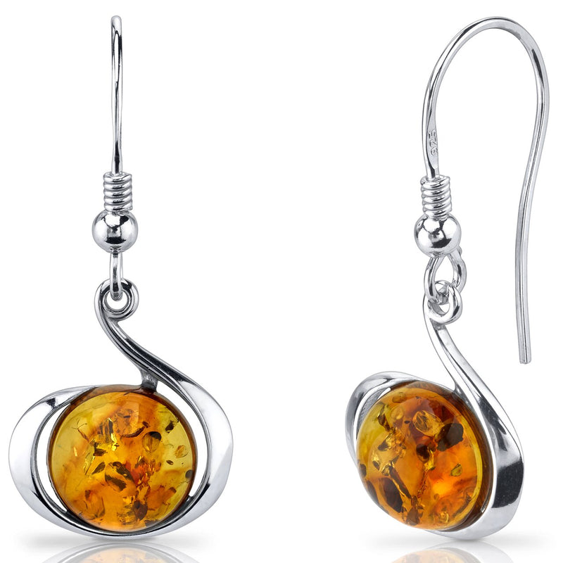 Baltic Amber Fishhook Earrings Sterling Silver Cognac Color