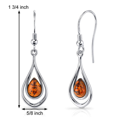 Baltic Amber Dangle Earrings Sterling Silver Cognac Tear Drop