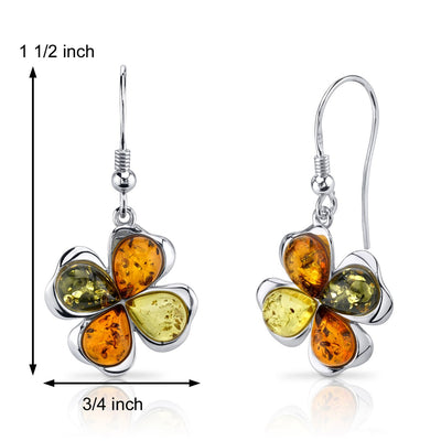 Baltic Amber Clover Earrings Sterling Silver Olive Honey Cognac