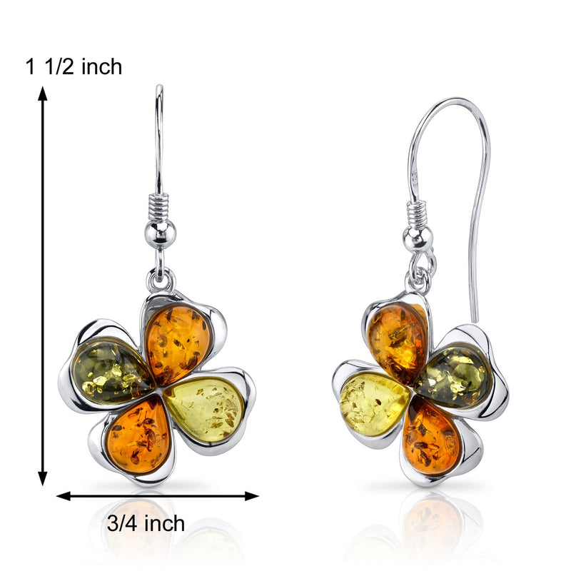 Baltic Amber Clover Earrings Sterling Silver Olive Honey Cognac