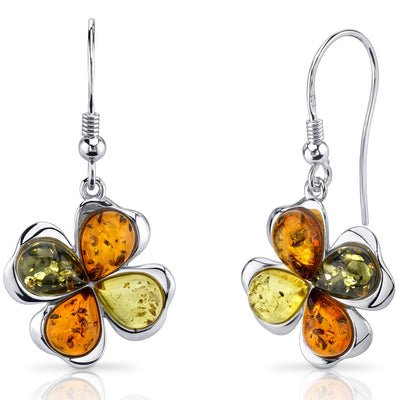 Baltic Amber Clover Earrings Sterling Silver Olive Honey Cognac