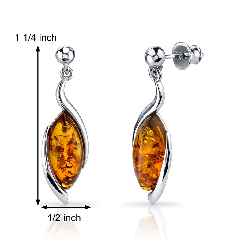 Baltic Amber Earrings Sterling Silver Cognac Color Marquise