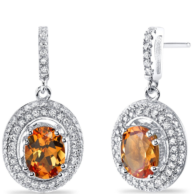 Created Padparadscha Sapphire Halo Dangle Earrings Sterling Silver 3.00 Carats Total