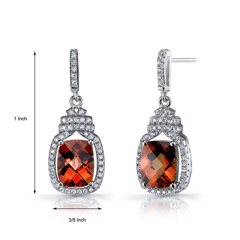 Created Padparadscha Sapphire Halo Crown Dangle Earrings Sterling Silver 6 Carats