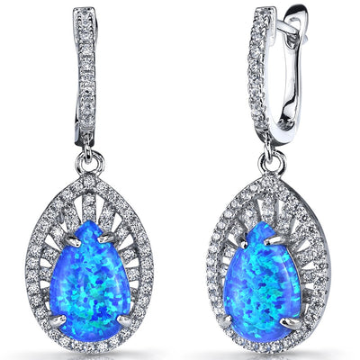 Created Blue Opal Nebula Drop Earrings Sterling Silver 3 Carats