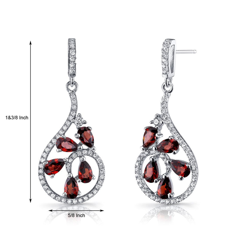 Garnet Dewdrop Earrings in Sterling Silver 2.5 Carats