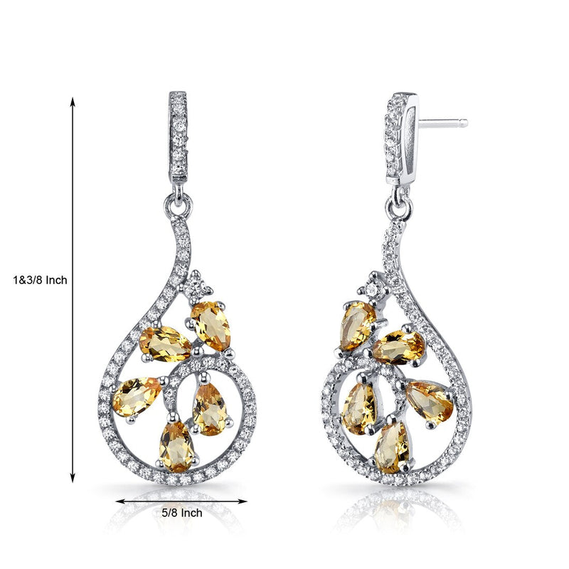 Citrine Dewdrop Earrings Sterling Silver 2.5 Carats