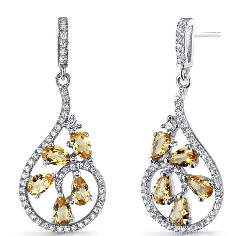 Citrine Dewdrop Earrings Sterling Silver 2.5 Carats