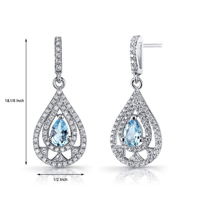 Swiss Blue Topaz Chandelier Drop Earrings Sterling Silver 1 Carat