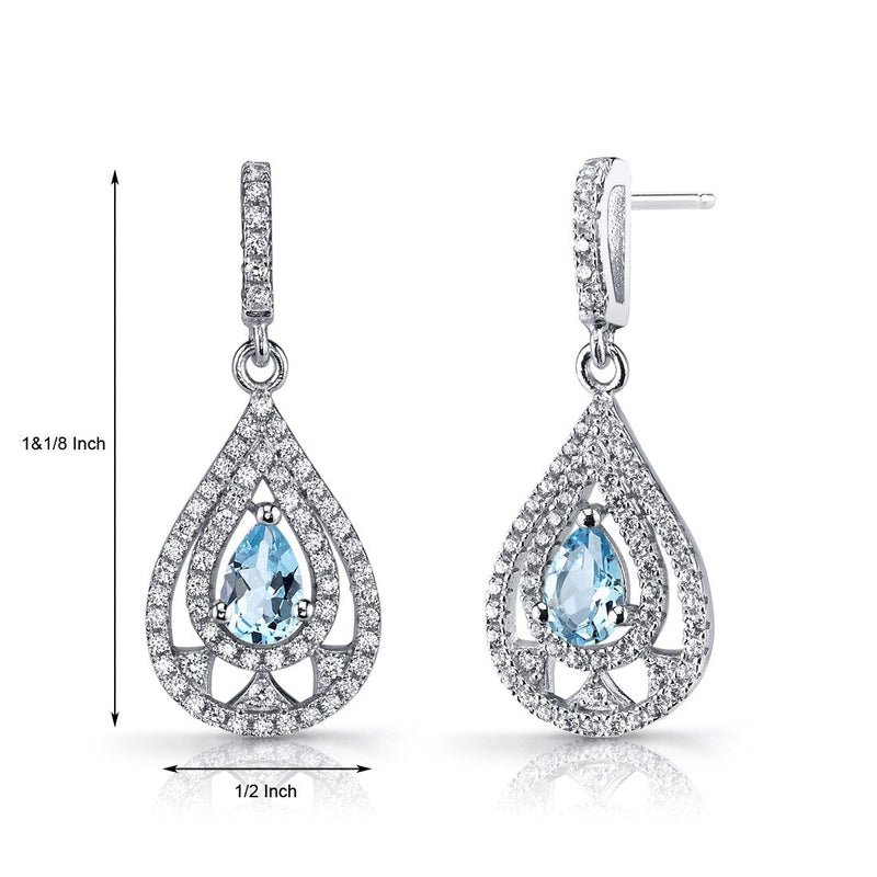 Swiss Blue Topaz Chandelier Drop Earrings Sterling Silver 1 Carat