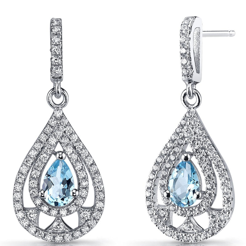 Swiss Blue Topaz Chandelier Drop Earrings Sterling Silver 1 Carat