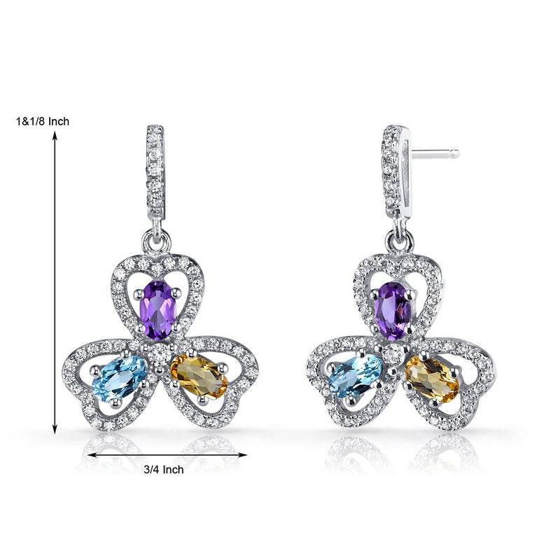 Amethyst Citrine Swiss Blue Topaz Trinity Earrings Sterling Silver