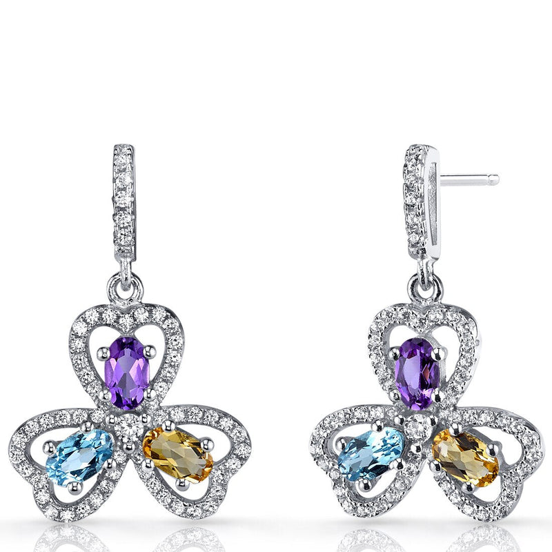 Amethyst Citrine Swiss Blue Topaz Trinity Earrings Sterling Silver