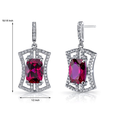 Created Ruby Art Deco Drop Earrings Sterling Silver 6.5 Carats