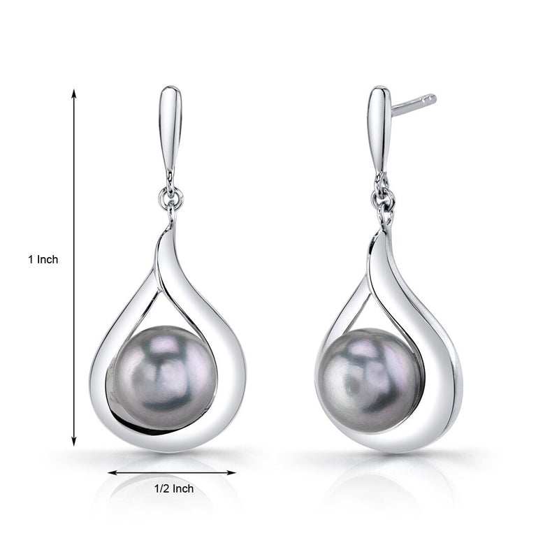 Freshwater Cultured 8mm Grey Pearl Teardrop Earrings Sterling Silver