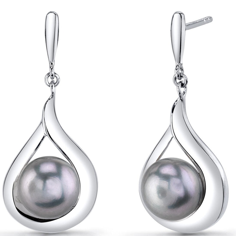 Freshwater Cultured 8mm Grey Pearl Teardrop Earrings Sterling Silver