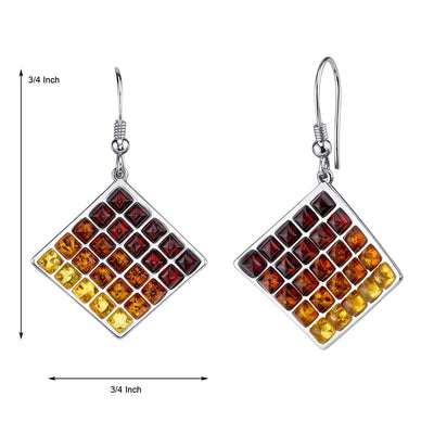 Baltic Amber Waffle Pattern Dangle Earrings Sterling Silver Multiple Color