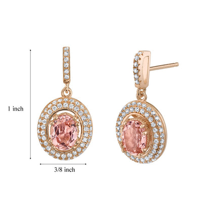 2 Carats Simulated Morganite Halo Dangle Earrings Rose-Tone Sterling Silver