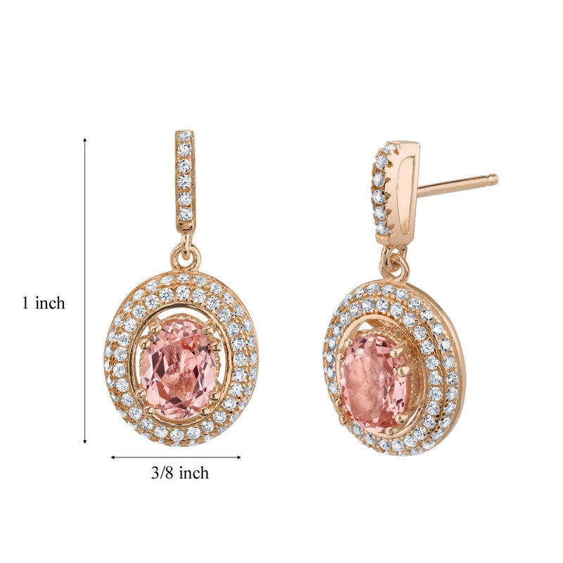 2 Carats Simulated Morganite Halo Dangle Earrings Rose-Tone Sterling Silver