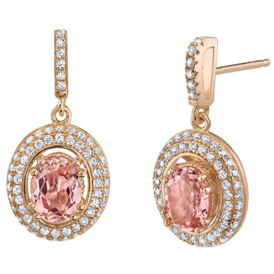 2 Carats Simulated Morganite Halo Dangle Earrings Rose-Tone Sterling Silver