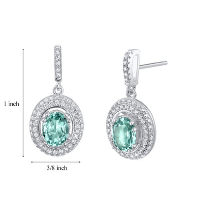 2 Carats Simulated Paraiba Tourmaline Sterling Silver Halo Earrings