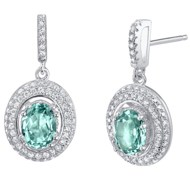 2 Carats Simulated Paraiba Tourmaline Sterling Silver Halo Earrings