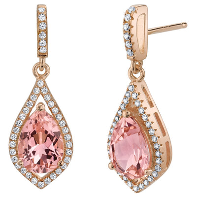 4 Carats Simulated Morganite Rose-Tone Sterling Silver Tear Drop Eden Earrings