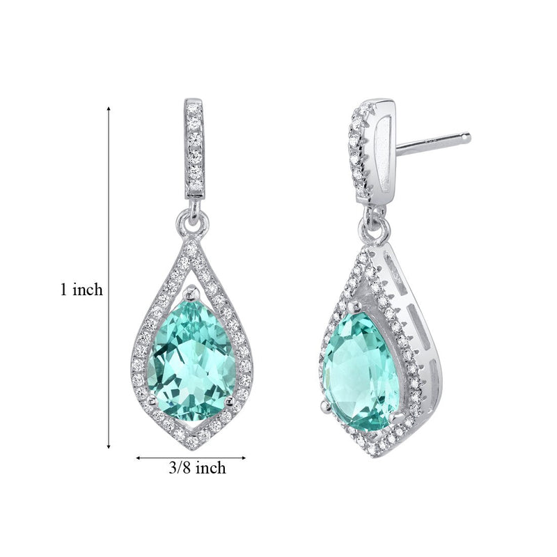 4 Carats Simulated Paraiba Tourmaline Sterling Silver Tear Drop Eden Earrings