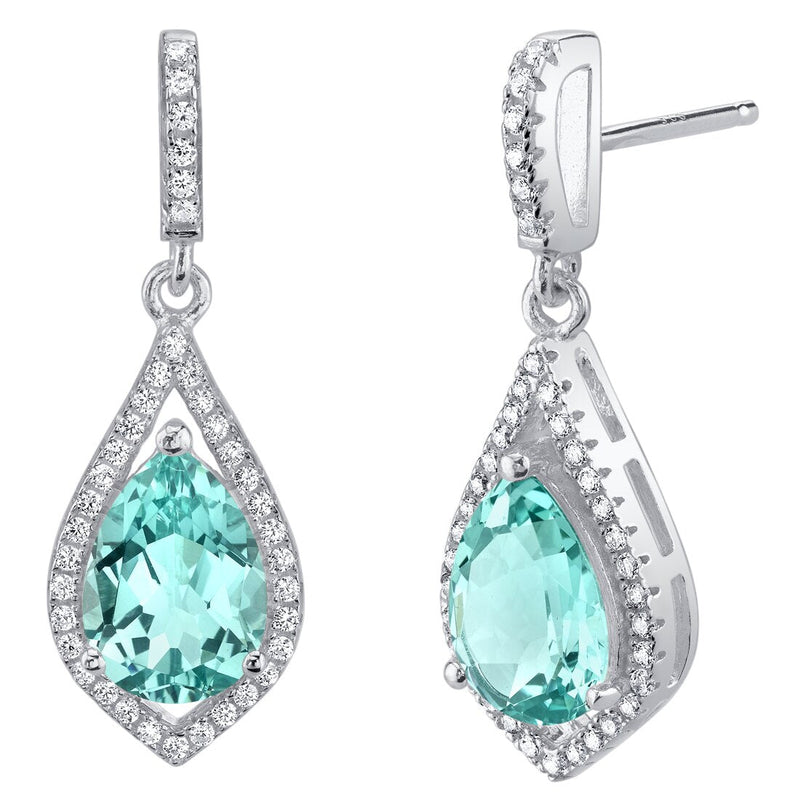 4 Carats Simulated Paraiba Tourmaline Sterling Silver Tear Drop Eden Earrings