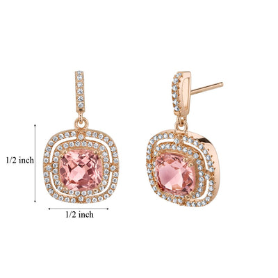 6 Carats Simulated Morganite Rose-Tone Sterling Silver Cushion Swing Earrings