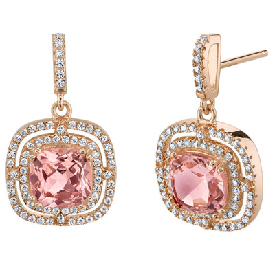 6 Carats Simulated Morganite Rose-Tone Sterling Silver Cushion Swing Earrings