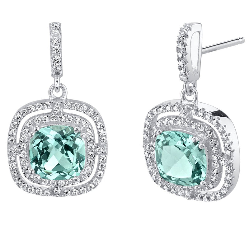 6 Carats Simulated Paraiba Tourmaline Sterling Silver Cushion Swing Earrings