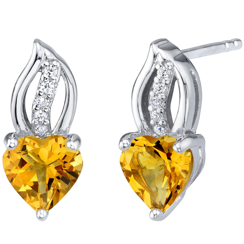 Heart Shape Citrine Earrings Sterling Silver 1.50 Carats Total