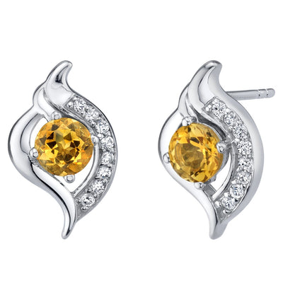 Citrine Elvish Stud Earrings Sterling Silver