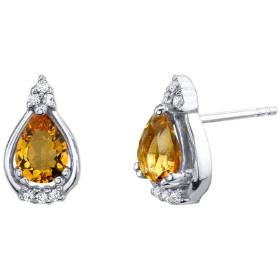 Teardrop Citrine Empress Stud Earrings Sterling Silver