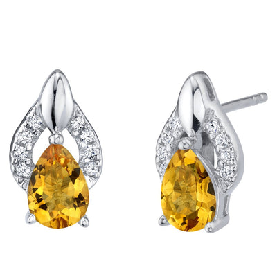 Teardrop Citrine Finesse Stud Earrings Sterling Silver