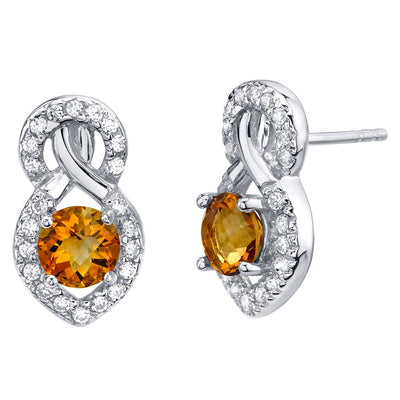 Citrine Crossover Stud Earrings Sterling Silver 1.50 Carats Total