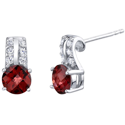 Garnet Arc Stud Earrings Sterling Silver 2 Carats Total