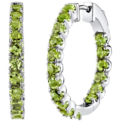 Peridot Inside-Out Hoop Earrings Sterling Silver 4.50 Carats Total