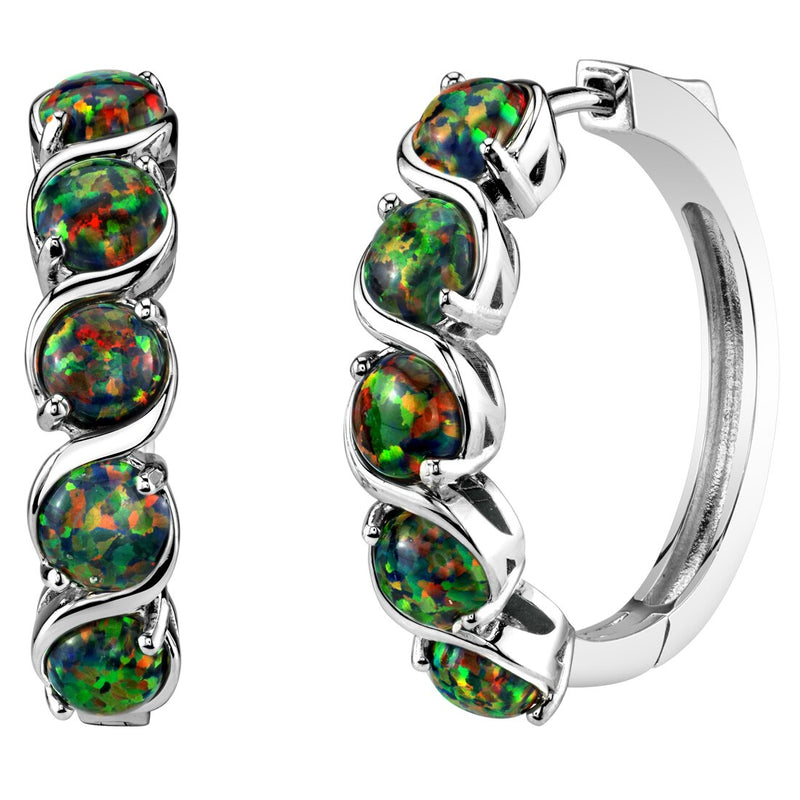 Black Opal Hoop Earrings Sterling Silver 2.50 Carats Total