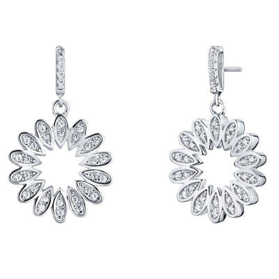 Sterling Silver Simulated Diamonds Blossom Dangle Drop Earrings