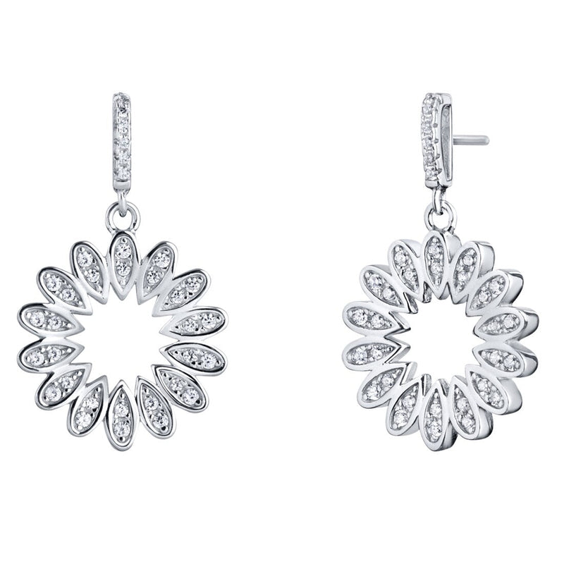 Sterling Silver Simulated Diamonds Blossom Dangle Drop Earrings