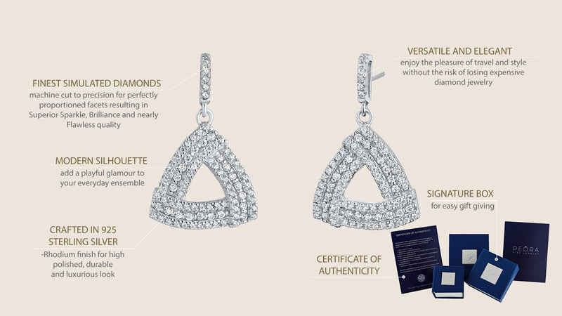 Sterling Silver Simulated Diamonds Triangle Knot Dangle Drop Earrings Se9064 on a model or additional view