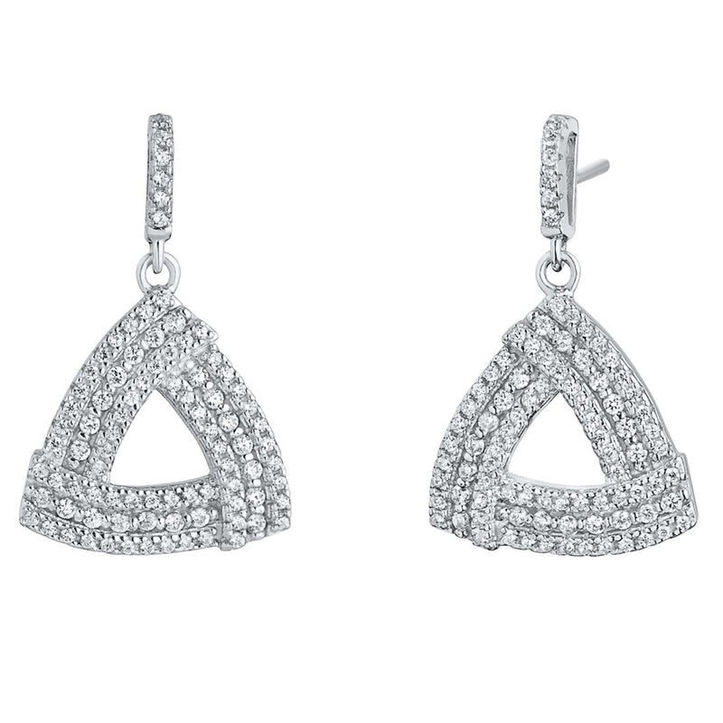 Sterling Silver Simulated Diamonds Triangle Knot Dangle Drop Earrings