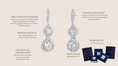 Sterling Silver Simulated Diamonds Double Dangle Drop Earrings Se9066 on a model or additional view