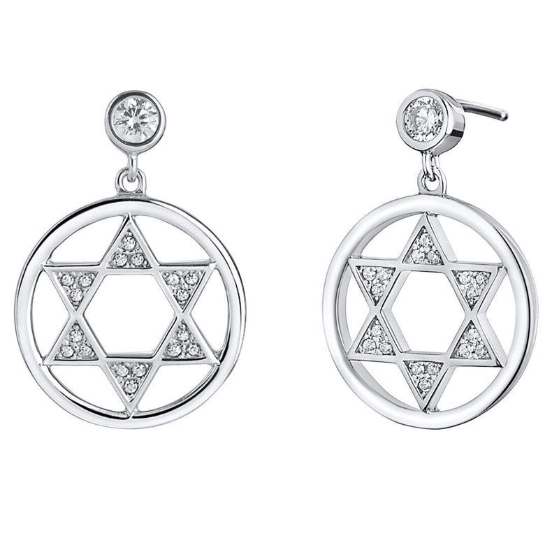 Sterling Silver Simulated Diamonds Star of David Dangle Drop Earrings