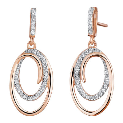 Sterling Silver Simulated Diamonds Double Oval Rose Tone Dangle Drop Earrings