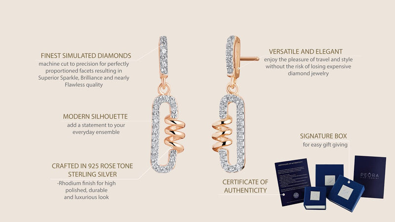 Sterling Silver Simulated Diamonds Lyric Rose Tone Dangle Drop Earrings Se9090 on a model or additional view